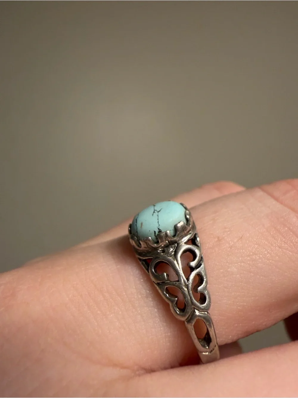 925 Sterling Silver Turquoise Cabochon Filigree  Ring